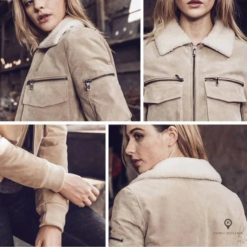 Veste Aviateur Femme Blanc 5 Veste Aviateur Femme Blanc – Image 3