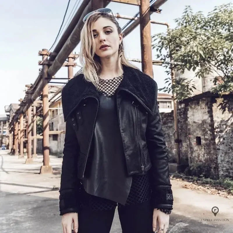 Veste Aviateur Femme Cuir Daim Noir 4 Veste Aviateur Femme Cuir Daim Noir – Image 2