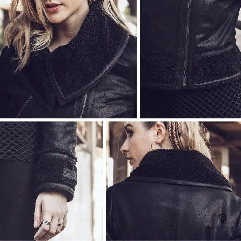 Veste Aviateur Femme Cuir Daim Noir 6 Veste Aviateur Femme Cuir Daim Noir – Image 4