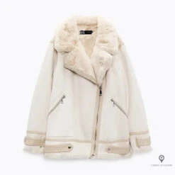 Veste Aviateur Femme Simili Cuir Beige Et Blanche