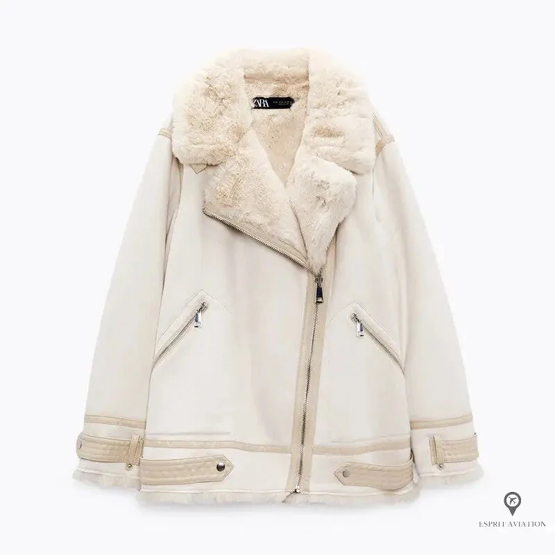 Veste Aviateur Femme Simili Cuir Beige Et Blanche 3 Veste Aviateur Femme Simili Cuir Beige Et Blanche