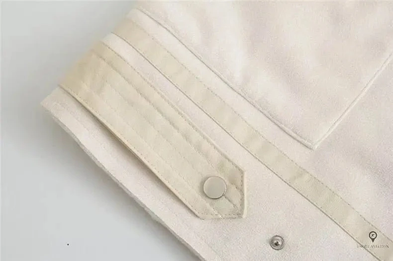 Veste Aviateur Femme Simili Cuir Beige Et Blanche 7 Veste Aviateur Femme Simili Cuir Beige Et Blanche – Image 5