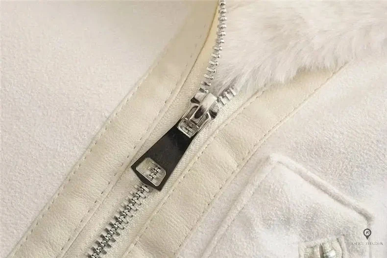 Veste Aviateur Femme Simili Cuir Beige Et Blanche 8 Veste Aviateur Femme Simili Cuir Beige Et Blanche – Image 6