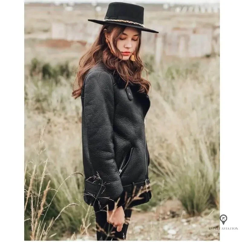 Veste Aviateur Femme Similicuir Noir 4 Veste Aviateur Femme Similicuir Noir – Image 2