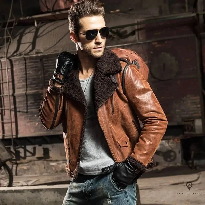 Veste Aviateur Homme Peau De Mouton Marron 3 Veste Aviateur Homme Peau De Mouton Marron