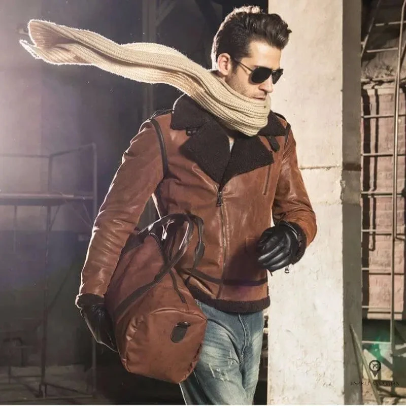 Veste Aviateur Homme Peau De Mouton Marron 5 Veste Aviateur Homme Peau De Mouton Marron – Image 3
