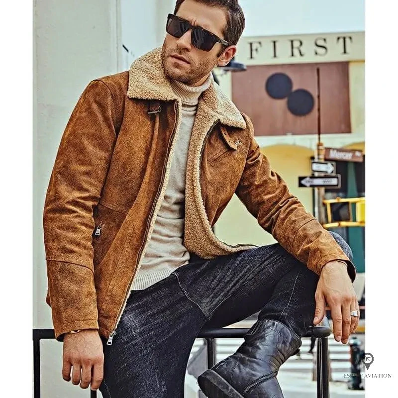 Veste Aviateur Homme<br /> Camel Cuir Porc 4 Veste Aviateur Homme<br /> Camel Cuir Porc – Image 2