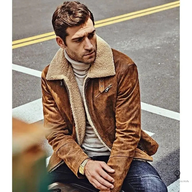 Veste Aviateur Homme<br /> Camel Cuir Porc 5 Veste Aviateur Homme<br /> Camel Cuir Porc – Image 3