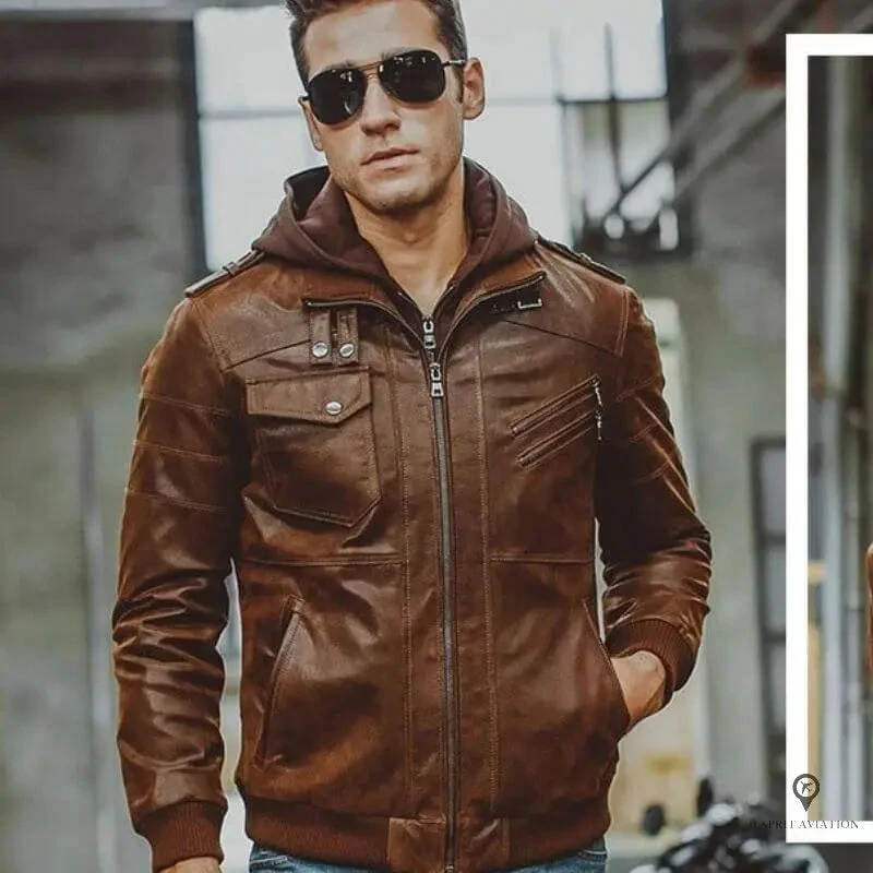 Veste Aviateur Homme Capuche Cuir 4 Veste Aviateur Homme Capuche Cuir – Image 2