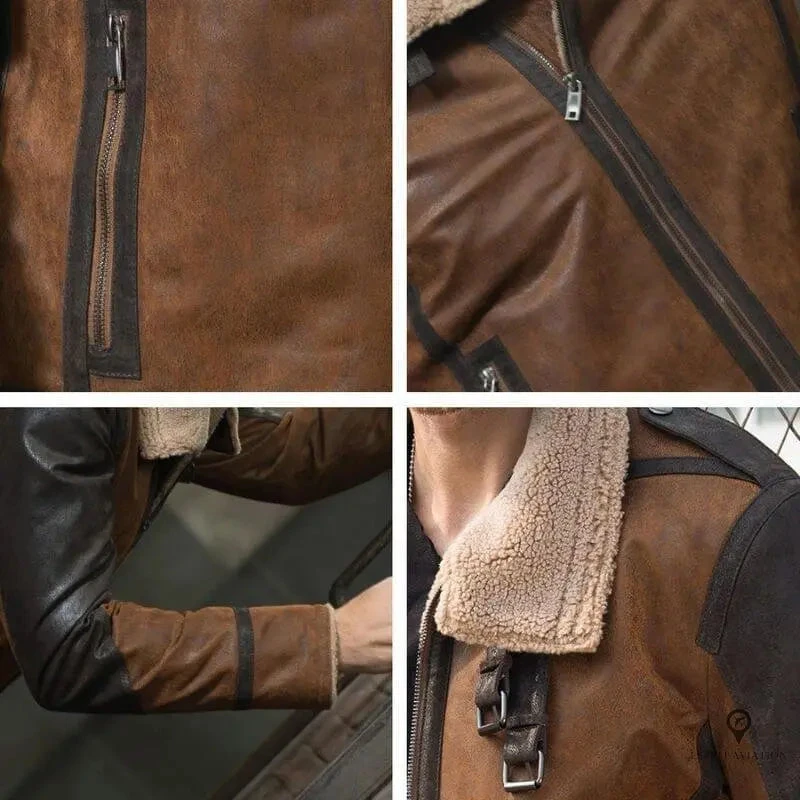 Veste Aviateur Homme<br> Cuir De Porc Marron 6 Veste Aviateur Homme<br> Cuir De Porc Marron – Image 4