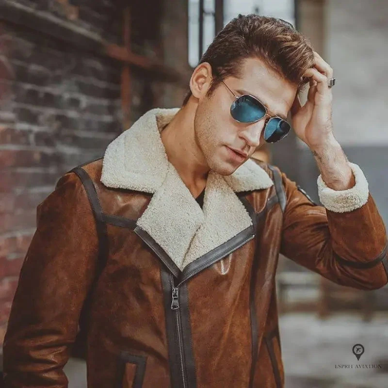 Veste Aviateur Homme<br /> Fausse Fourrure 5 Veste Aviateur Homme<br /> Fausse Fourrure – Image 3