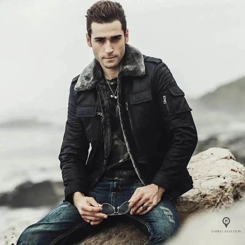 Veste Aviateur Homme<br /> Mythique Noir 4 Veste Aviateur Homme<br /> Mythique Noir – Image 2