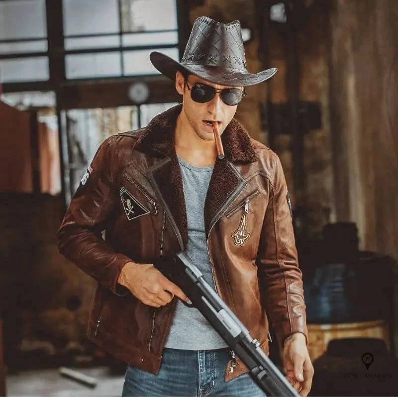 Veste Aviateur Homme<br /> Vachette Marron 6 Veste Aviateur Homme<br /> Vachette Marron – Image 4