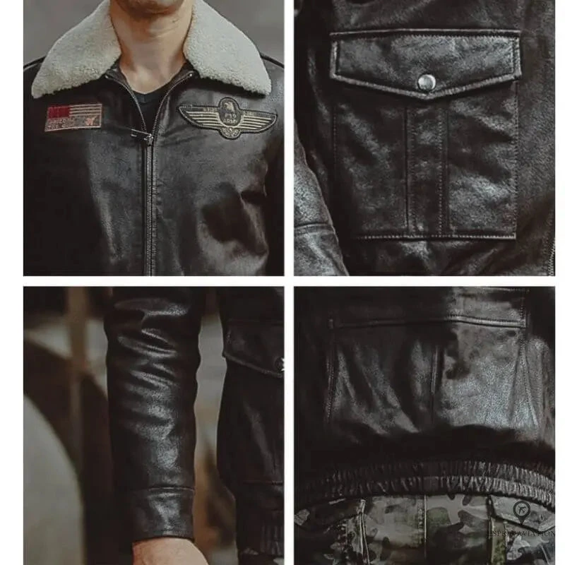Veste Aviateur <br>en Cuir Véritable Homme 6 Veste Aviateur <br>en Cuir Véritable Homme – Image 4