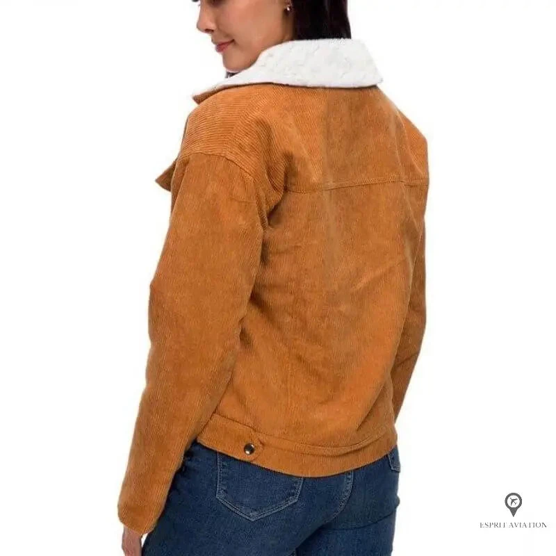 Veste Aviateur Femme Col Style Mouton Marron 4 Veste Aviateur Femme Col Style Mouton Marron – Image 2