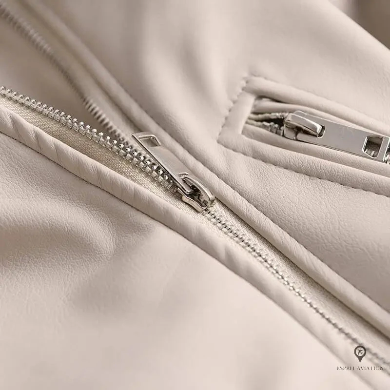 Veste Aviateur Femme Cuir Blanc 5 Veste Aviateur Femme Cuir Blanc – Image 3