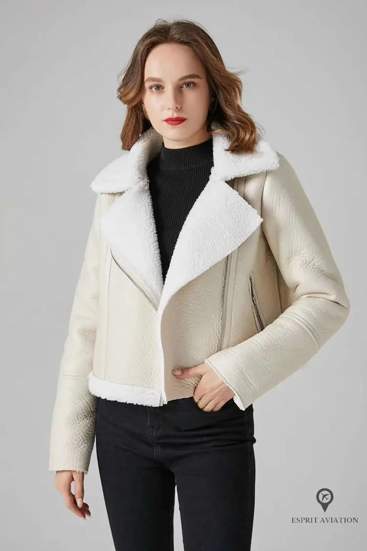 Veste Aviateur Femme Fausse Fourrure Blanche 4 Veste Aviateur Femme Fausse Fourrure Blanche – Image 2