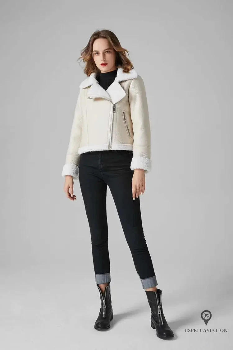 Veste Aviateur Femme Fausse Fourrure Blanche 5 Veste Aviateur Femme Fausse Fourrure Blanche – Image 3