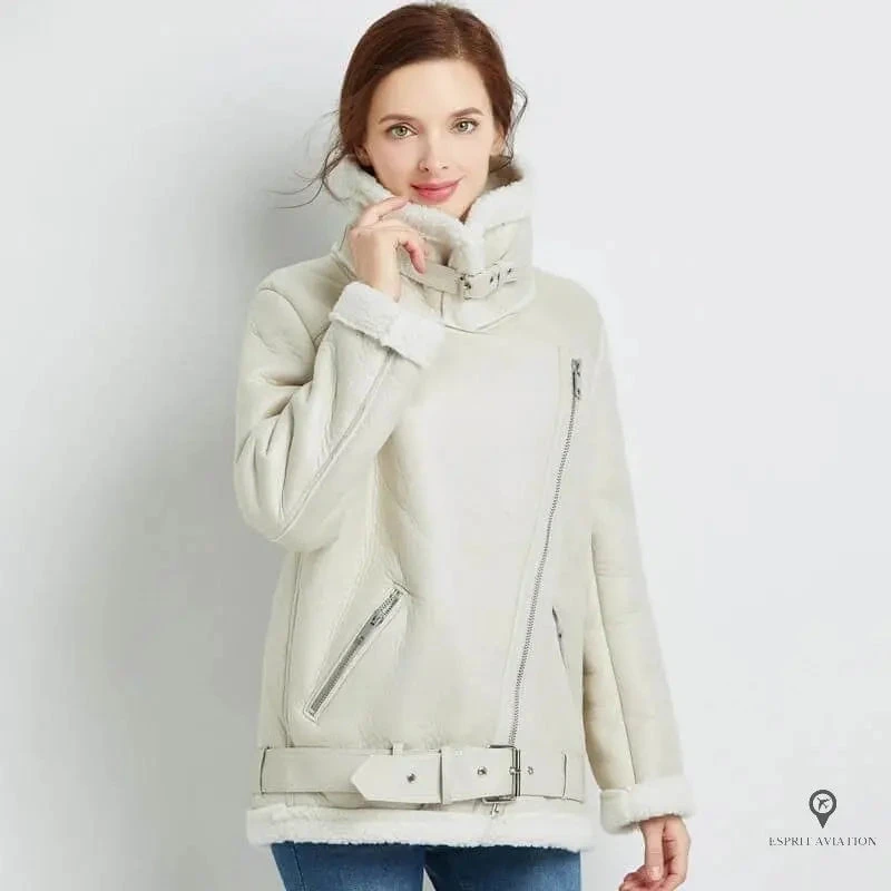 Veste Fourrée Blanche Aviateur Femme 4 Veste Fourrée Blanche Aviateur Femme – Image 2